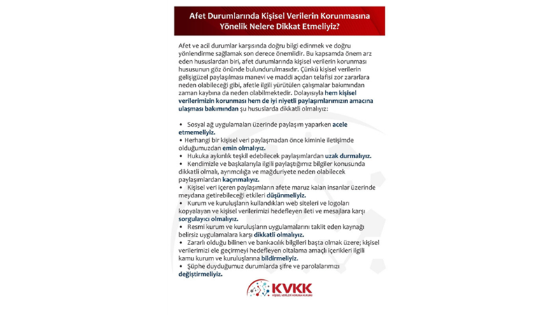 AFET DURUMLARINDA KİŞİSEL VERİLERİN KORUNMASI İÇİN DİKKAT EDİLMESİ GEREKENLER